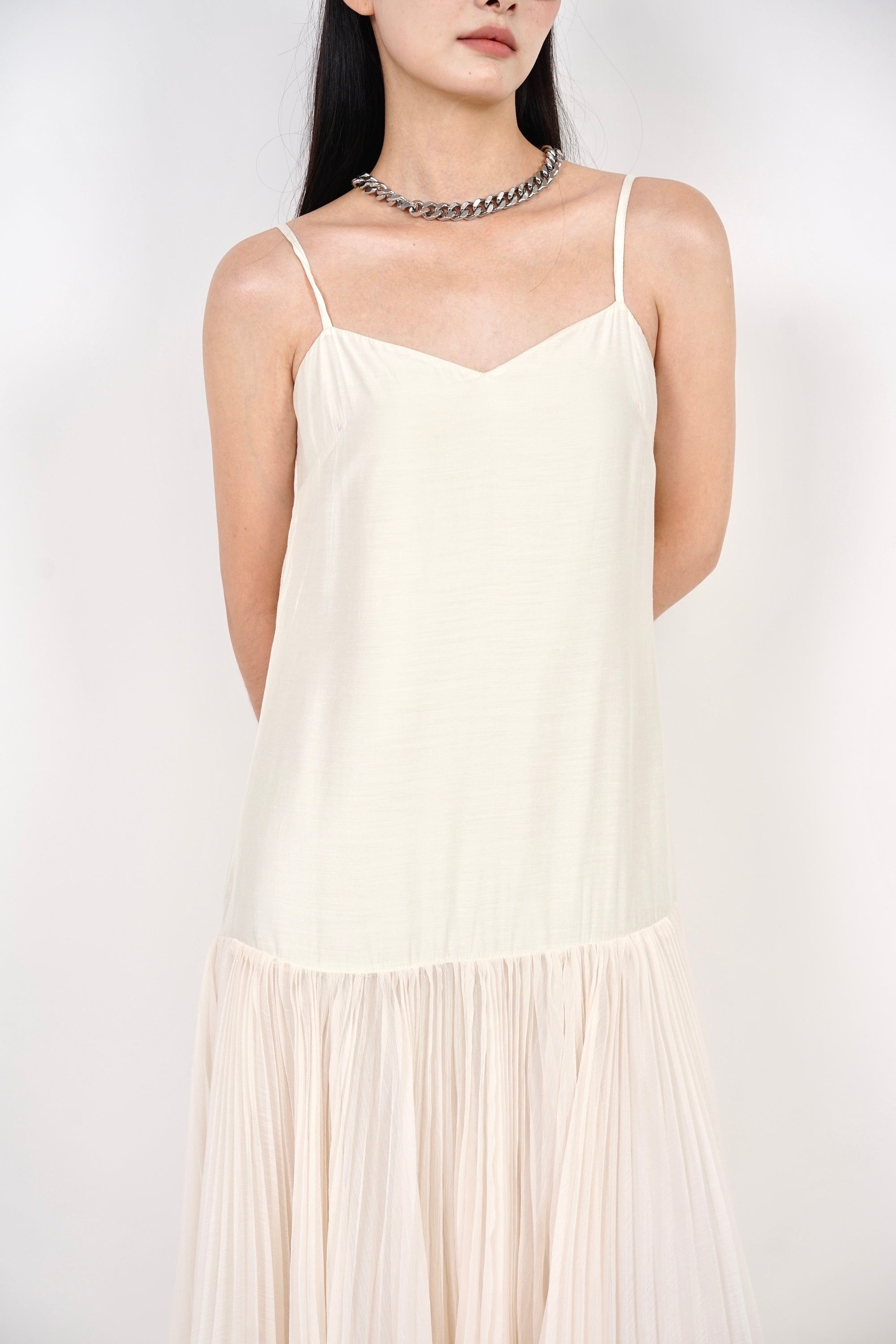 Pleated Flowy Dress in Ivory