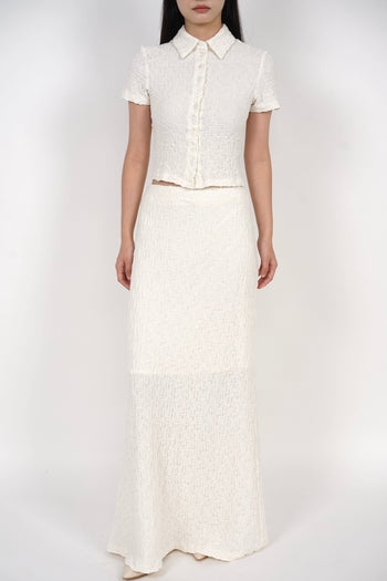 Textured Long Flute Skirt in Cream