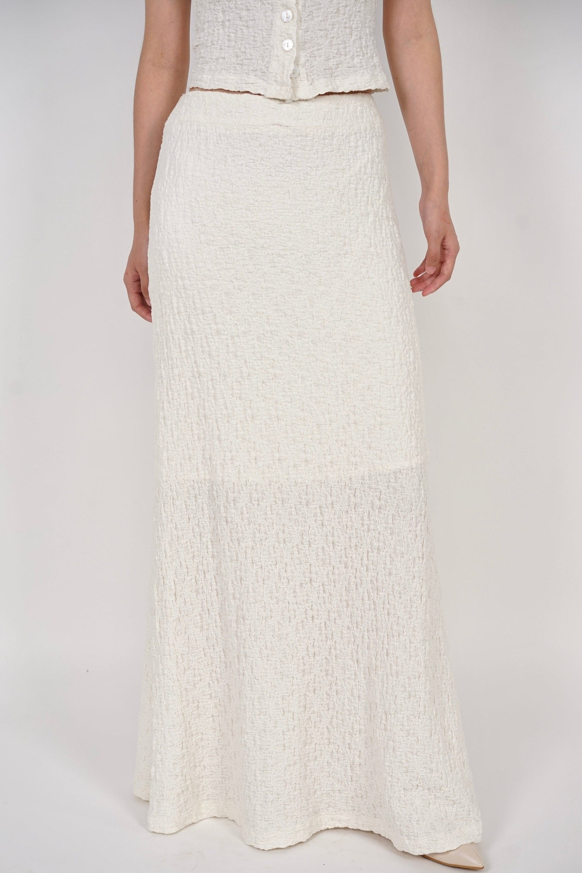 Textured Long Flute Skirt in Cream