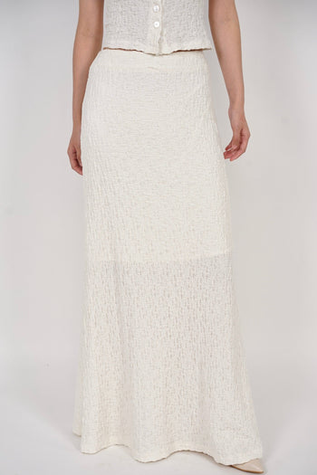 Textured Long Flute Skirt in Cream