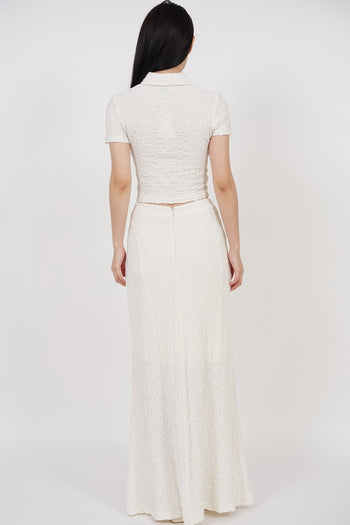 Textured Long Flute Skirt in Cream