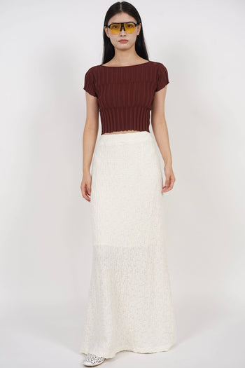 Textured Long Flute Skirt in Cream
