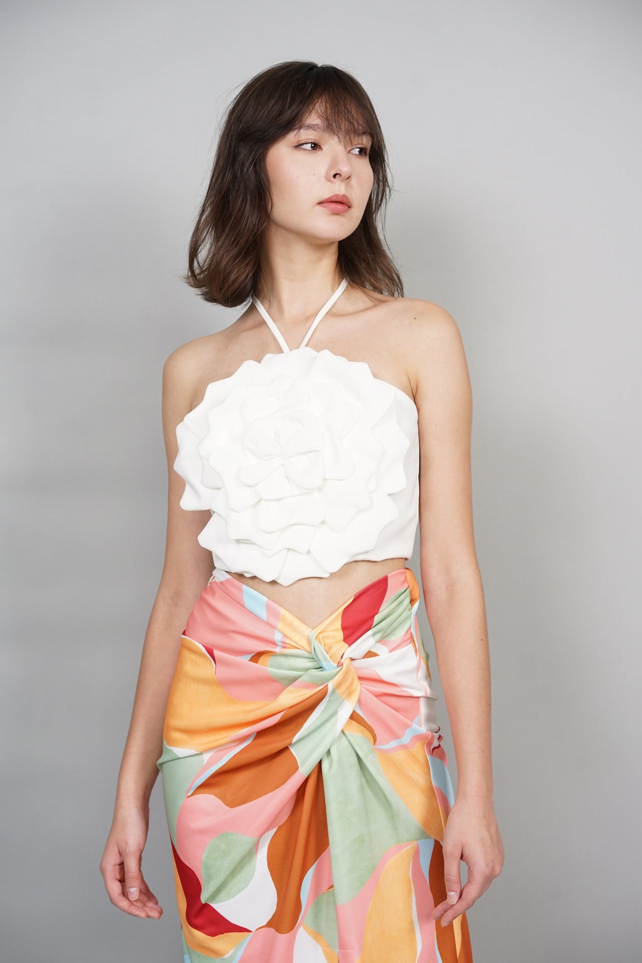 3D Flower Strap Top in White - Arriving Soon