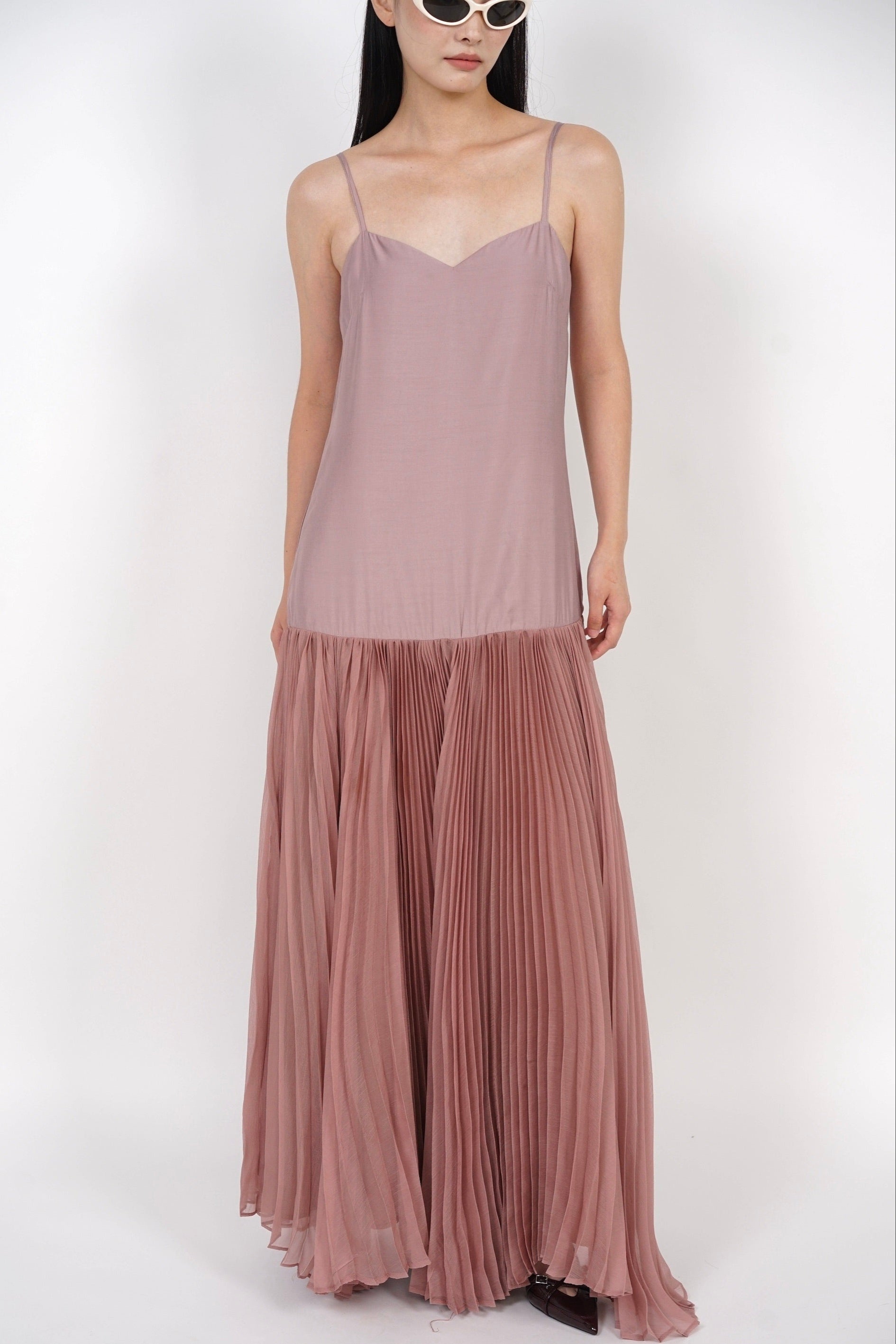 Pleated Flowy Dress in Nude Pink