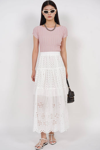 Eyelet Tiered Skirt in White