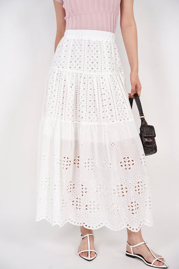 Eyelet Tiered Skirt in White