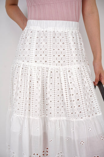 Eyelet Tiered Skirt in White