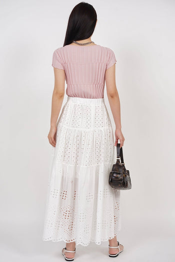 Eyelet Tiered Skirt in White