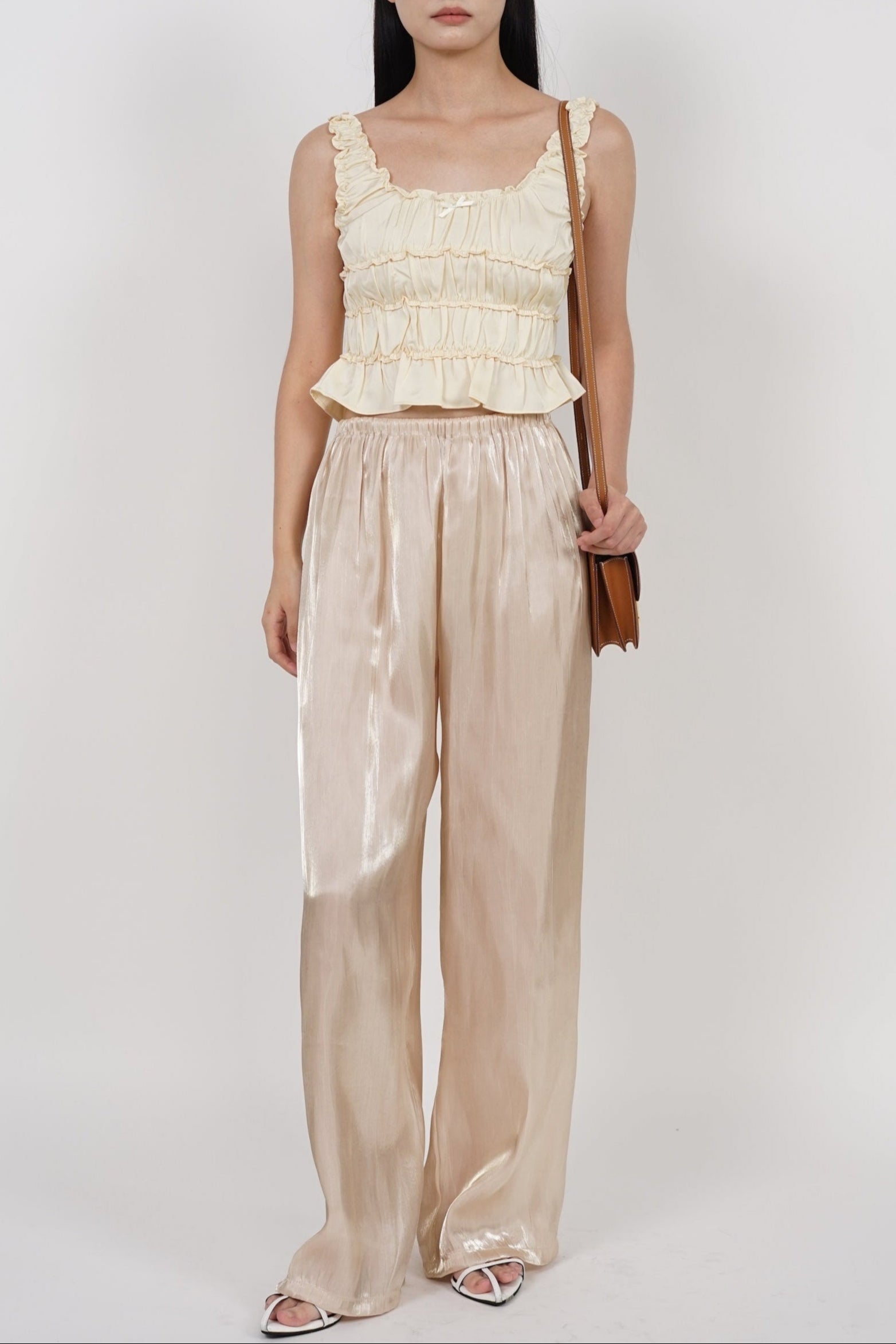 Gathered Ribbon Ruffle Top in Yellow