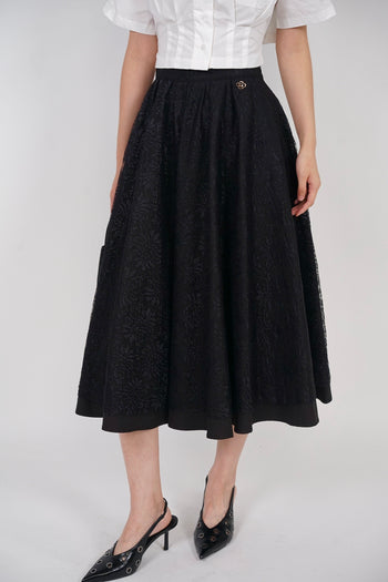 Flare Lace Circle Skirt in Black