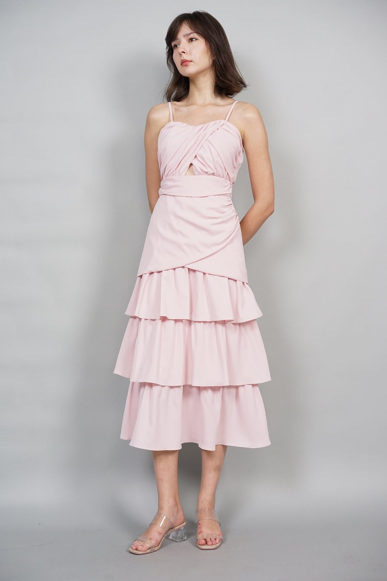Ruched Tiered Dress in Pink - Arriving Soon