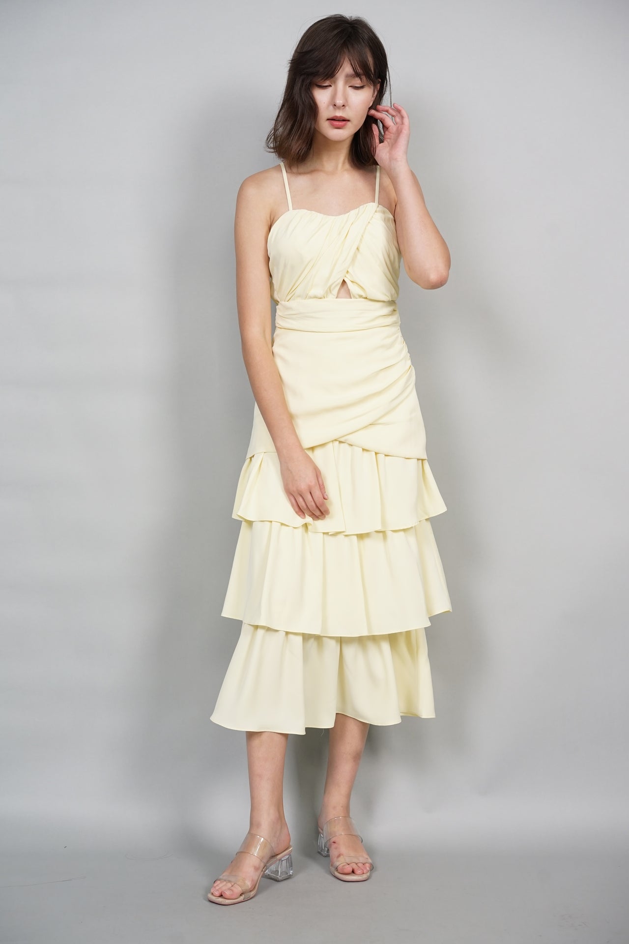 Ruched Tiered Dress in Yellow - Arriving Soon