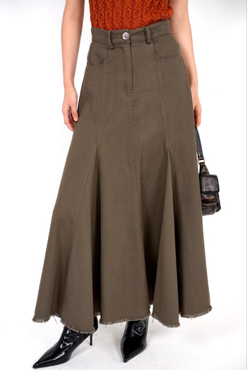 Flared Denim Skirt in Army Green