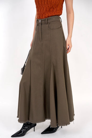 Flared Denim Skirt in Army Green