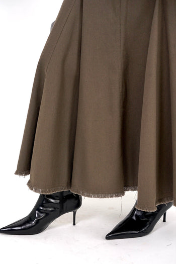 Flared Denim Skirt in Army Green