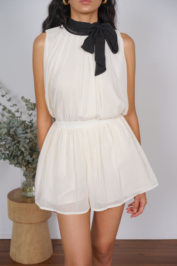 Elastic Georgette Flowy Shorts in Cream