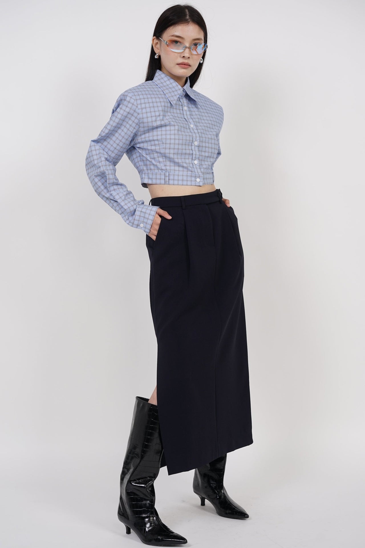 Side Slit Column Skirt in Midnight
