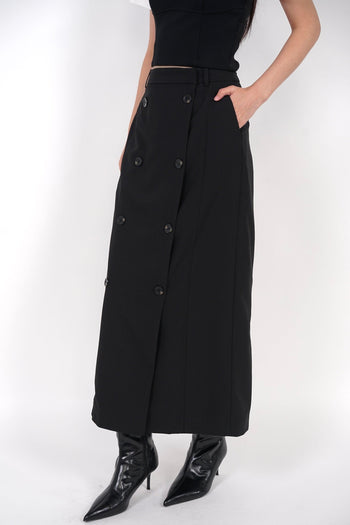 Button Utility Midi Skirt in Black
