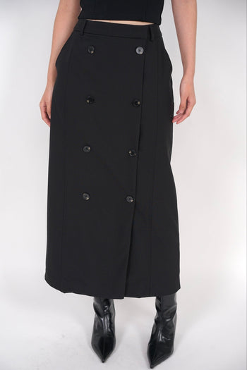 Button Utility Midi Skirt in Black