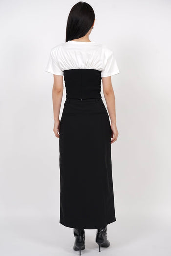 Button Utility Midi Skirt in Black
