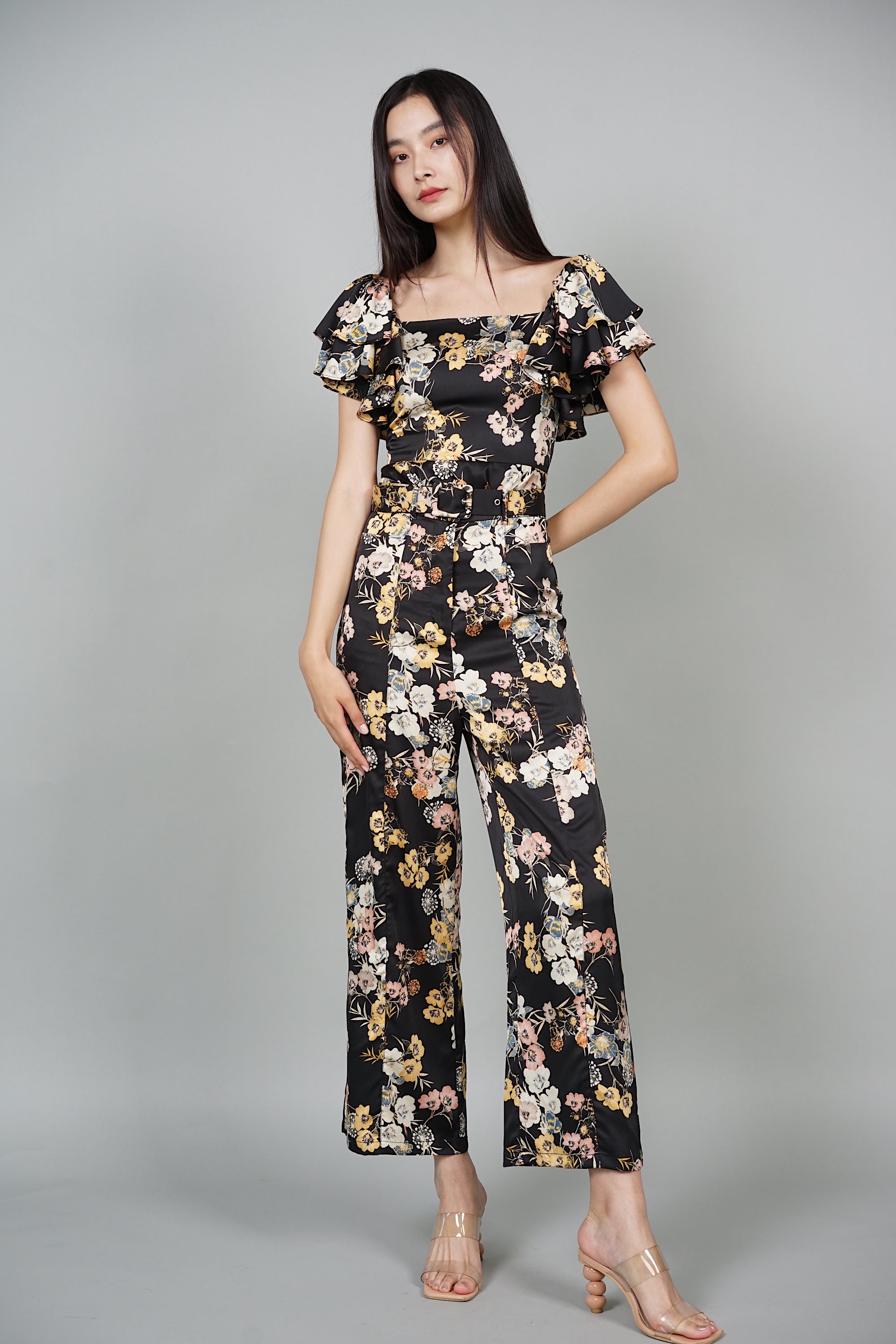 Huda Ruffled Top in Black Floral