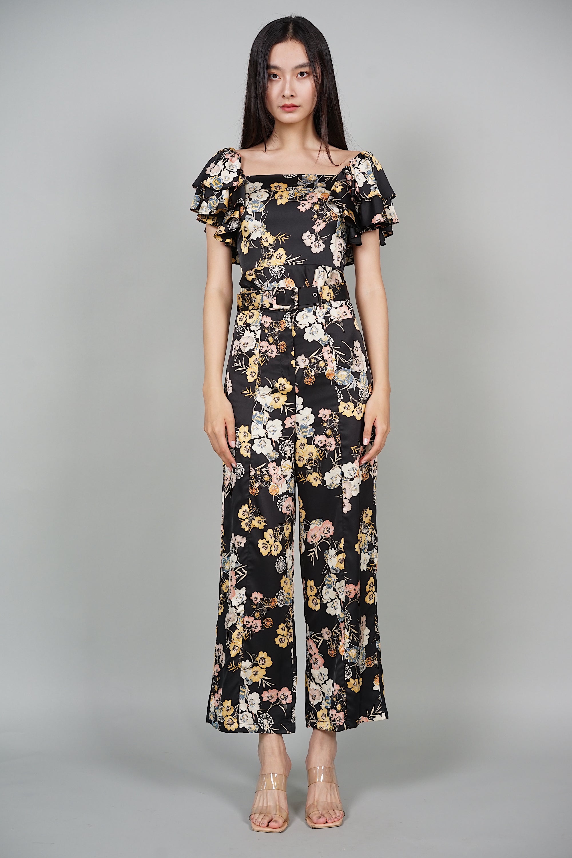 Huda Ruffled Top in Black Floral
