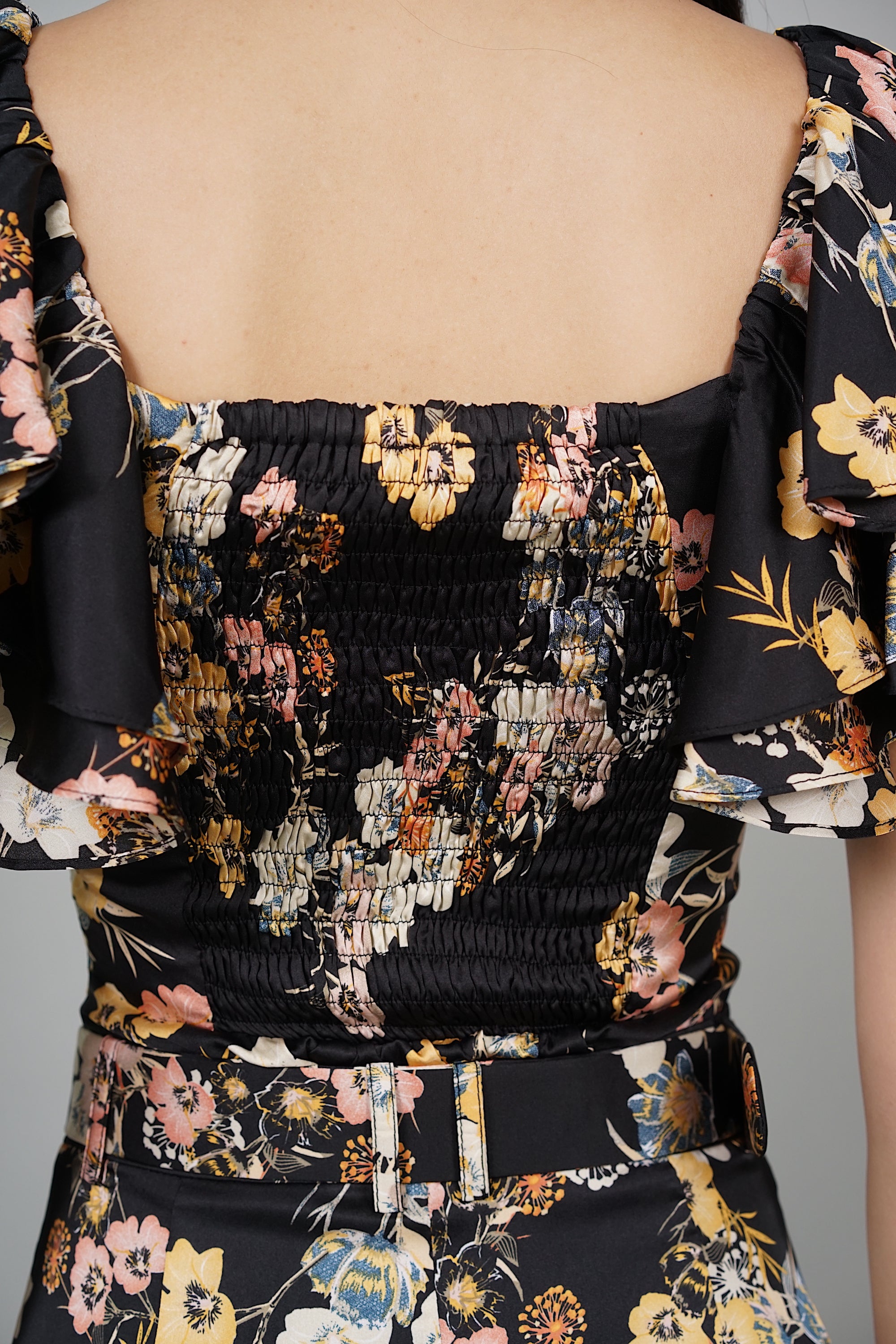 Huda Ruffled Top in Black Floral