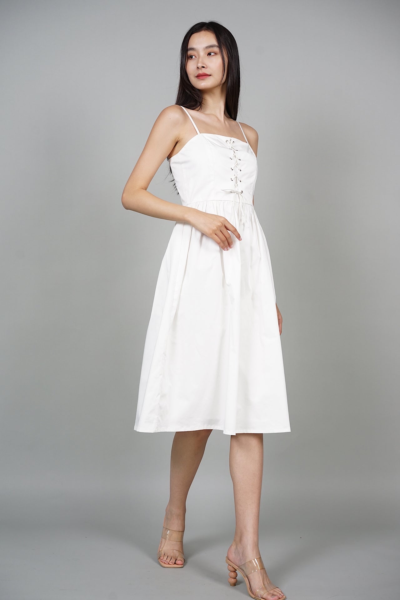 Kataleya Lace-Up Dress in White