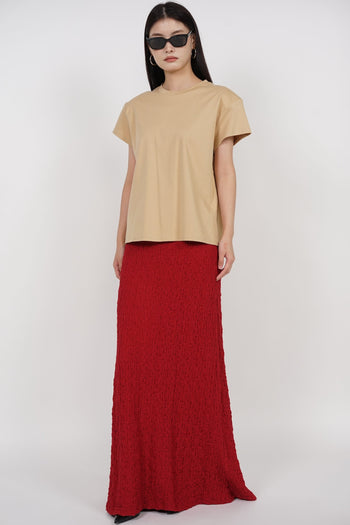Textured Long Flute Skirt in Red