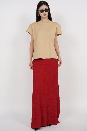 Textured Long Flute Skirt in Red