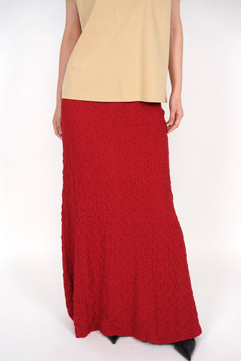 Textured Long Flute Skirt in Red