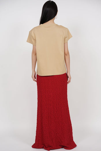 Textured Long Flute Skirt in Red