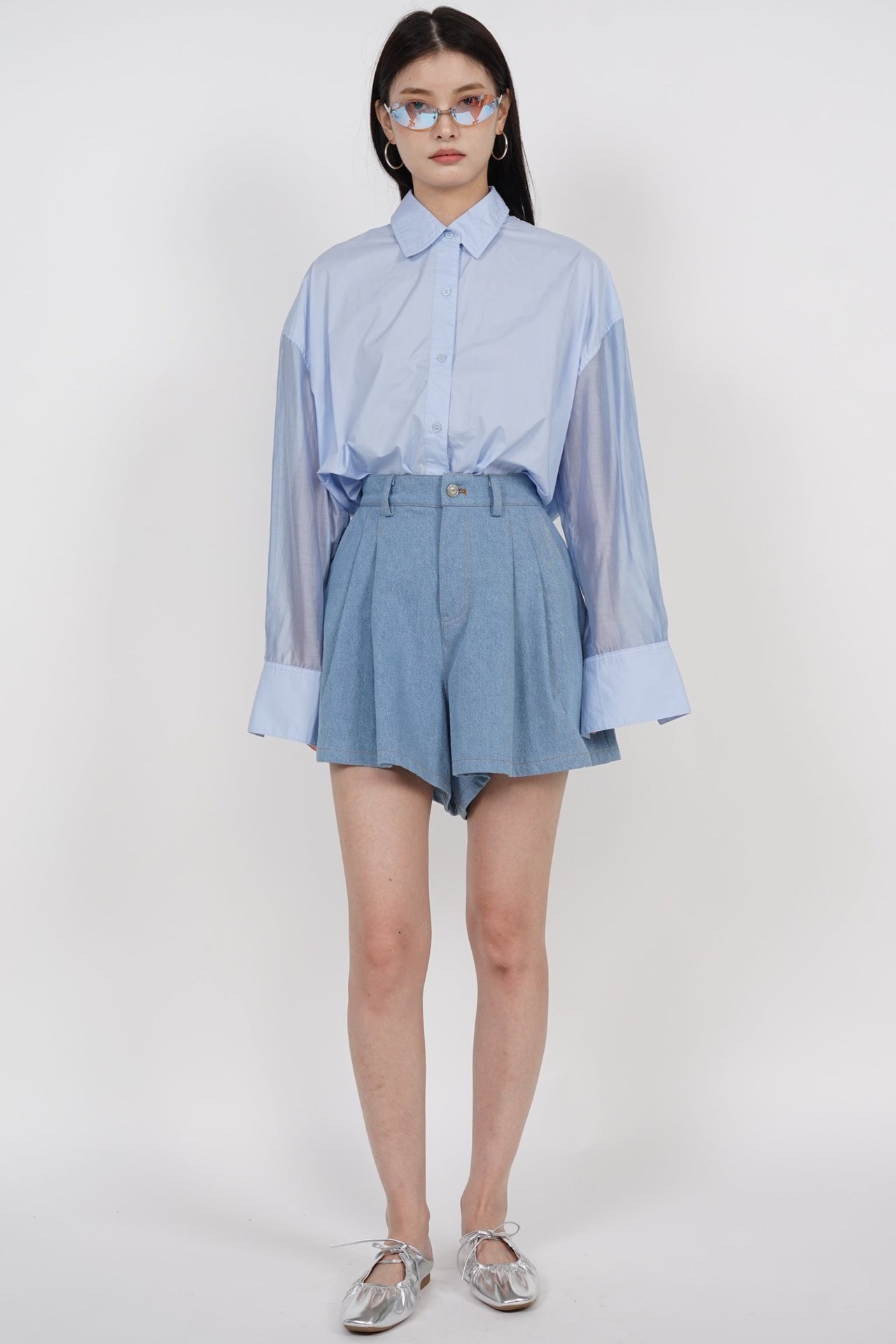 Flare Shorts in Denim Blue