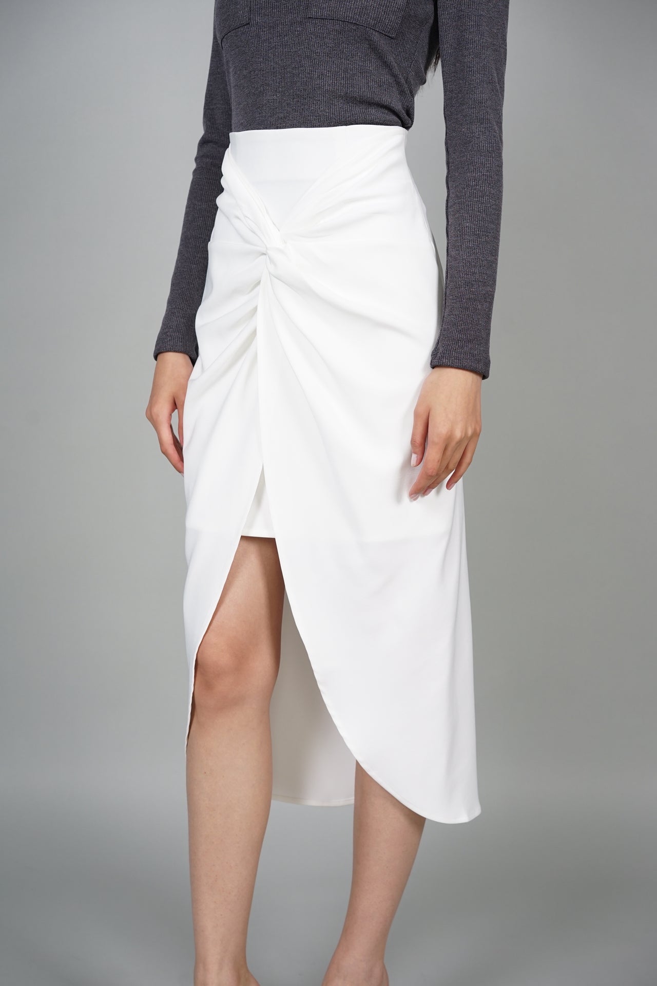 Scarlette Ruched Midi Skirt in White