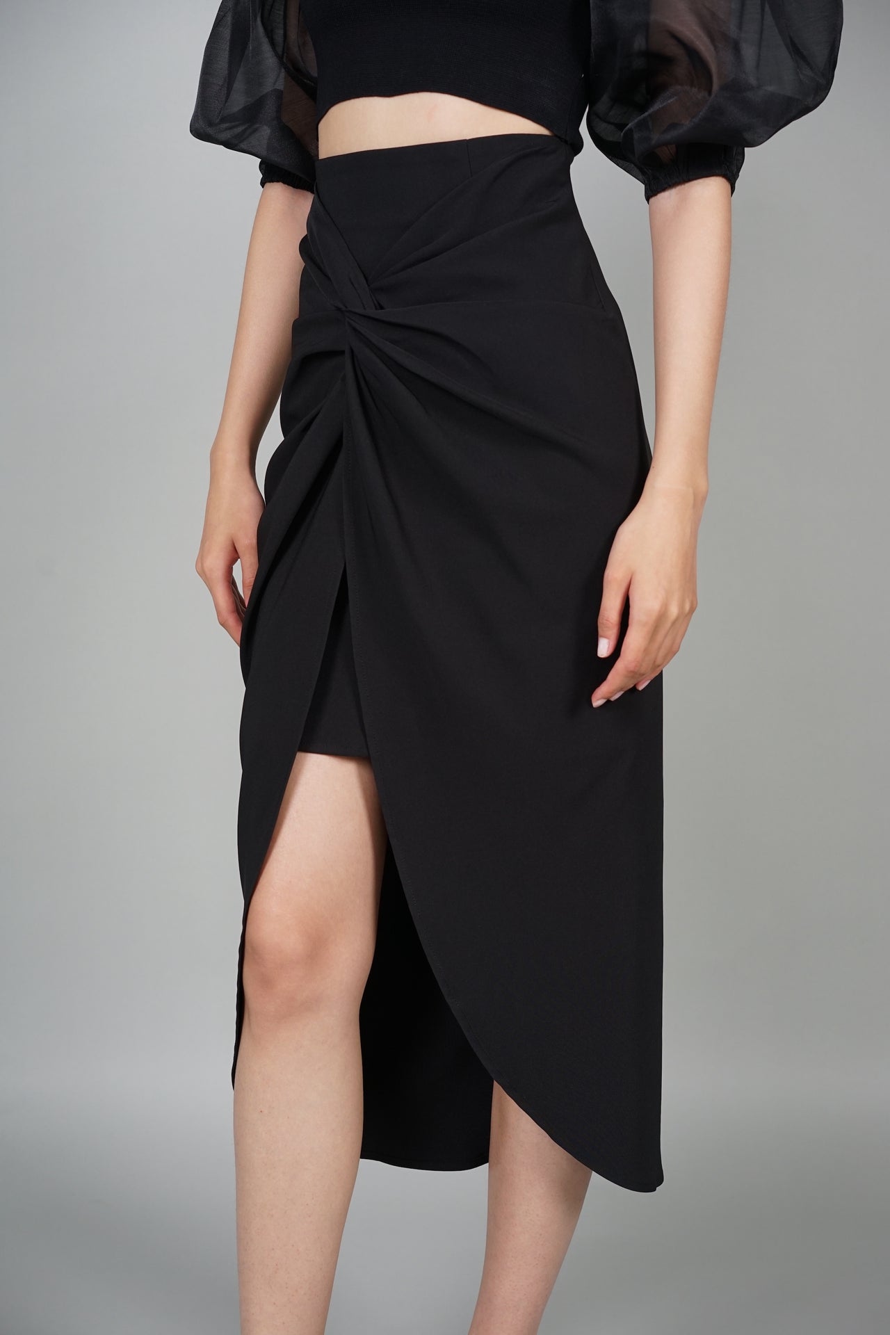 Scarlette Ruched Midi Skirt in Black