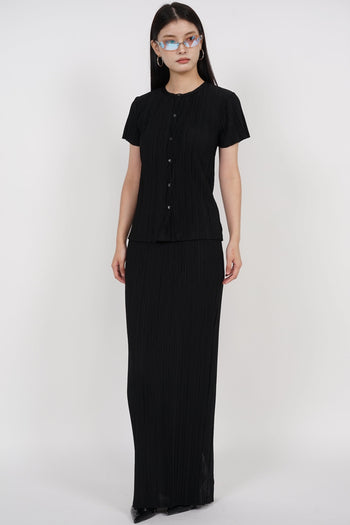 Plisse Pleated Skirt in Black