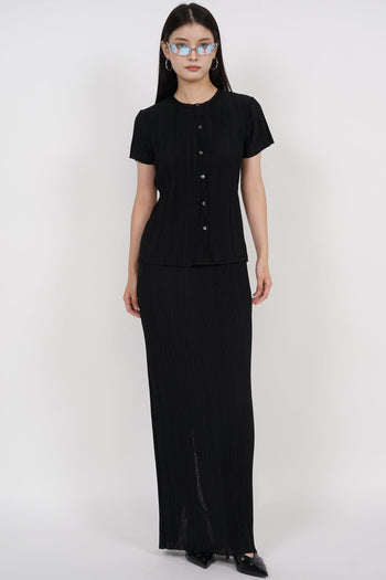 Plisse Pleated Skirt in Black
