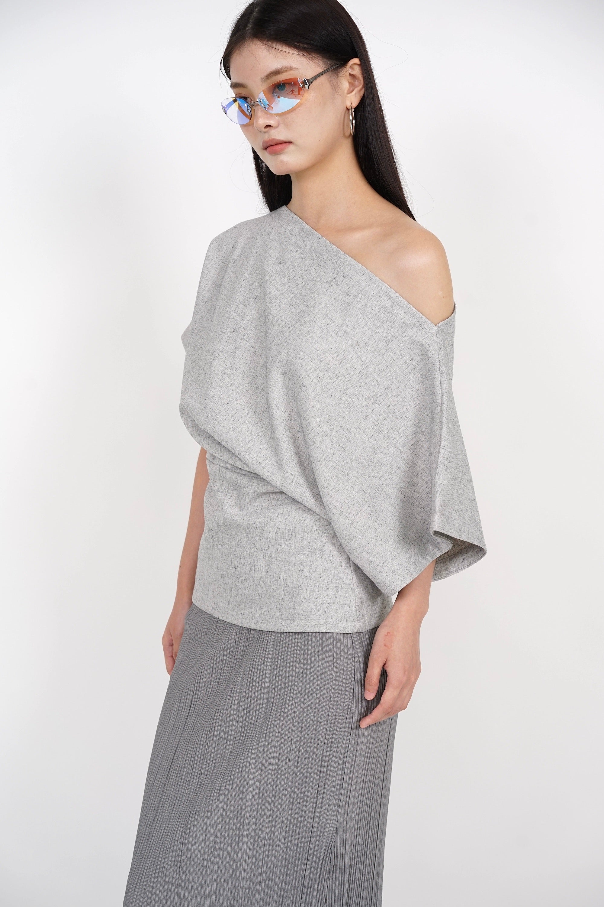 Asymmetrical Sleeve Top in Oat