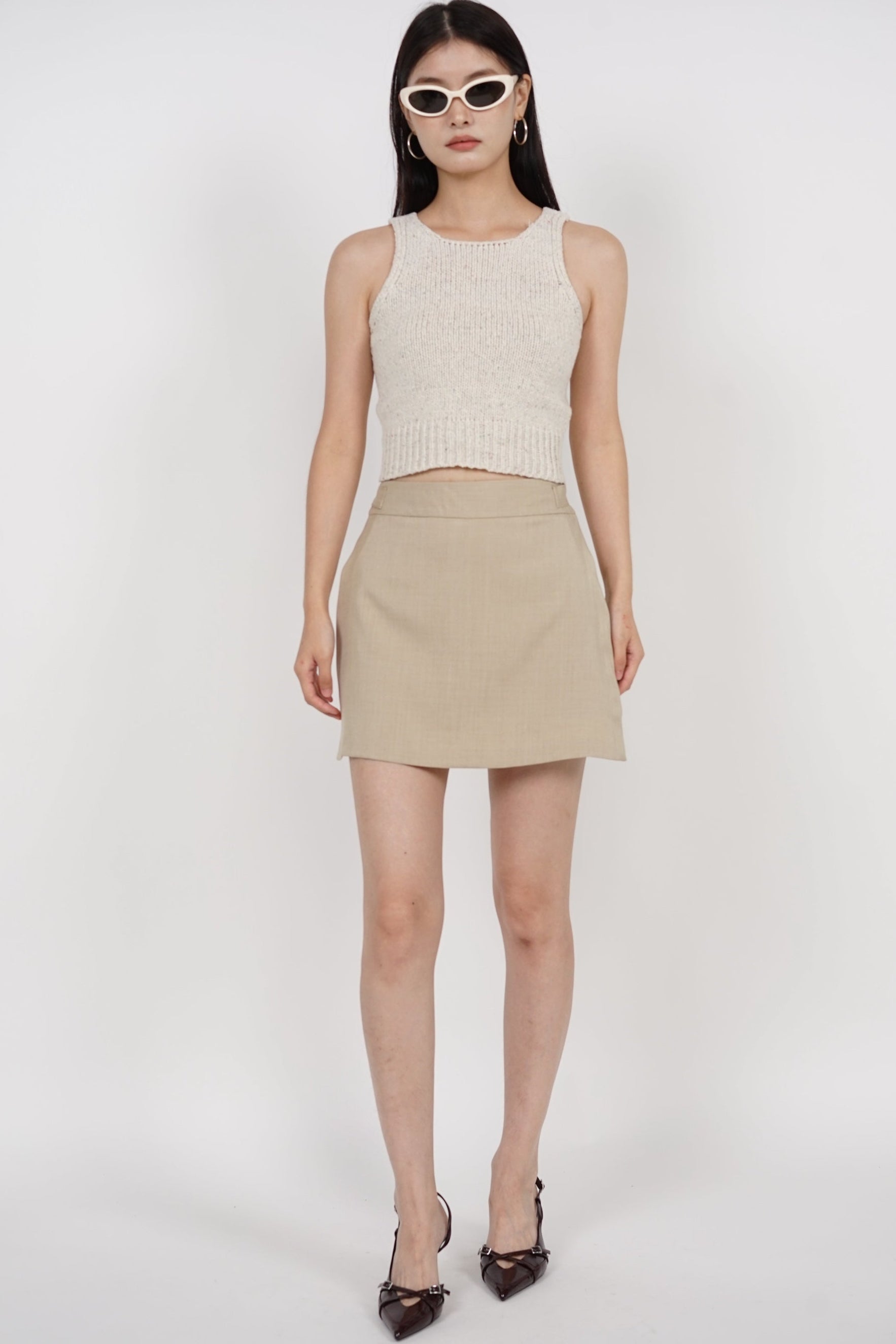 Open Back Knit Top in Ecru Pink