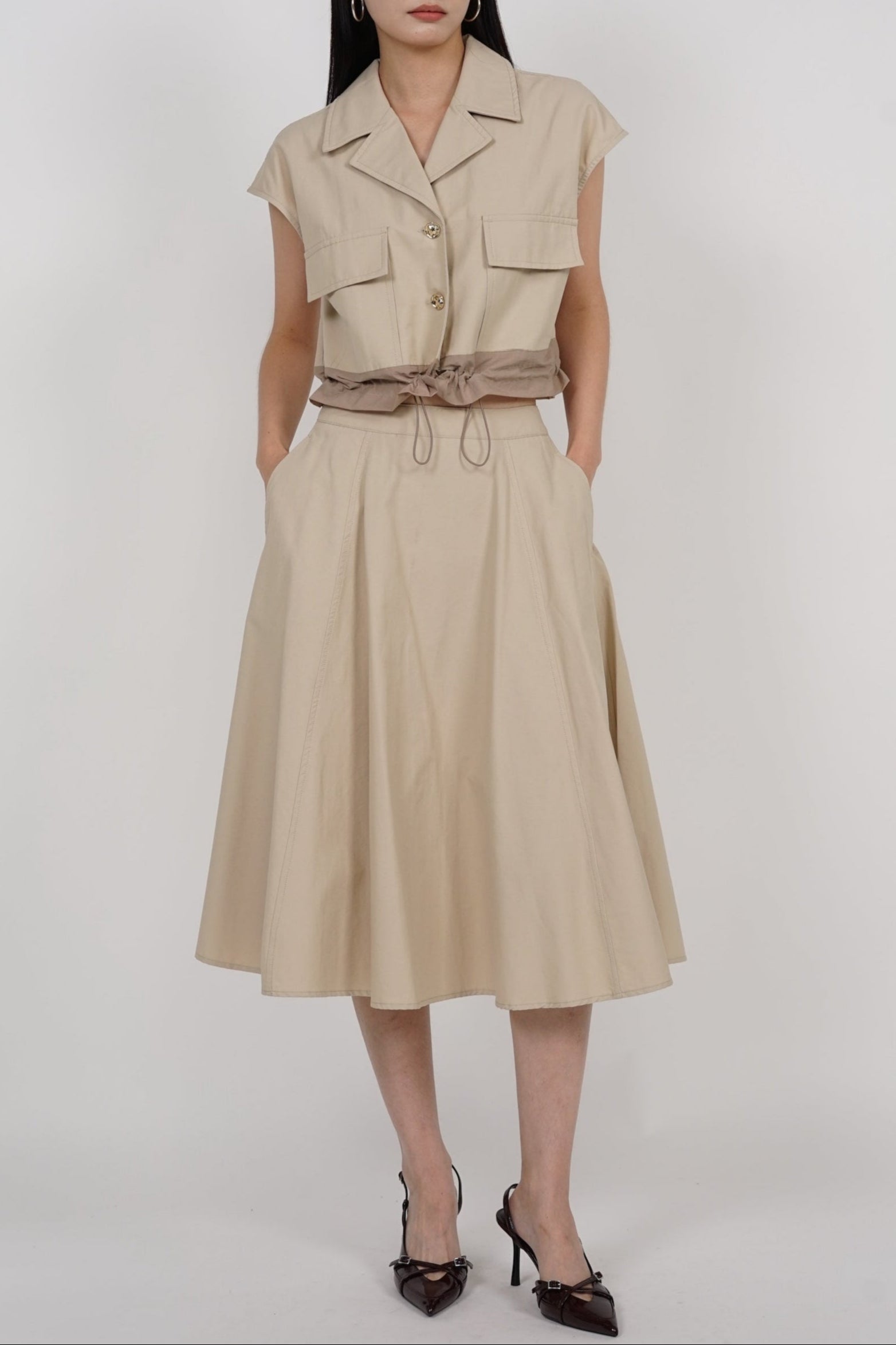 Cap Sleeve Cargo Top in Khaki