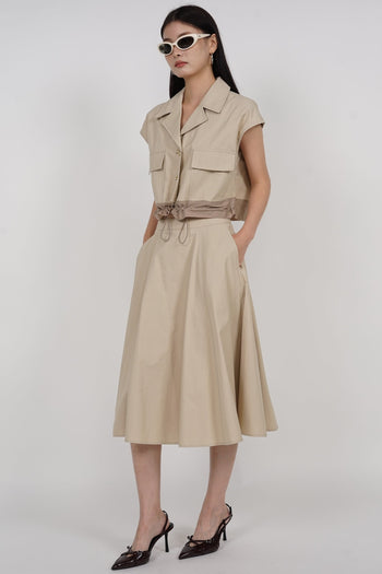 Midi Flare Skirt in Khaki