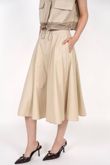 Midi Flare Skirt in Khaki
