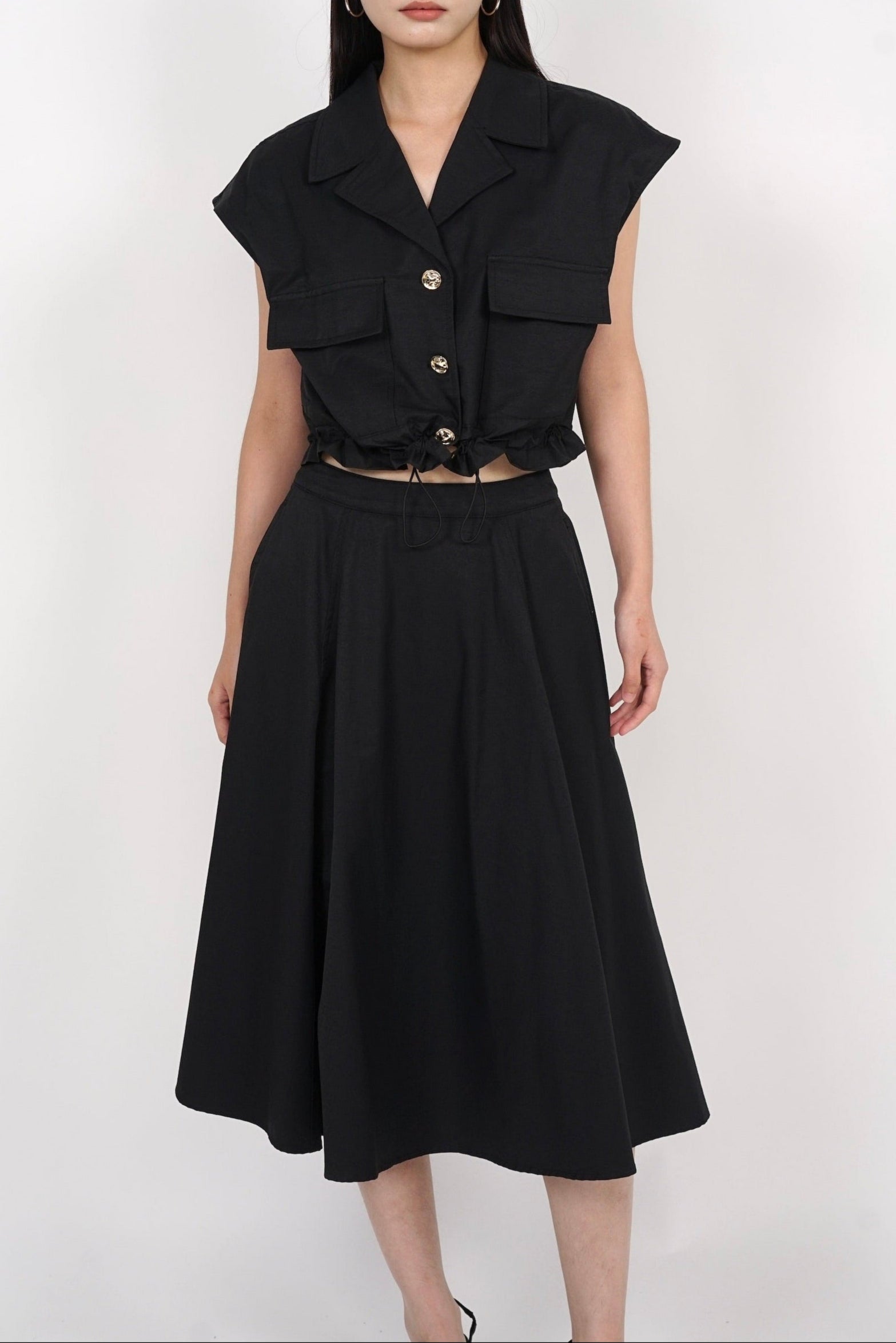 Midi Flare Skirt in Black