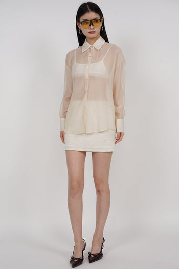 Textured Gathered Skorts in Cream