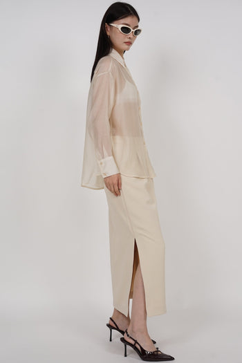 Side Slit Column Skirt in Beige