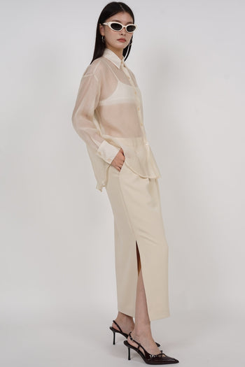 Side Slit Column Skirt in Beige