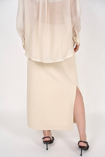 Side Slit Column Skirt in Beige