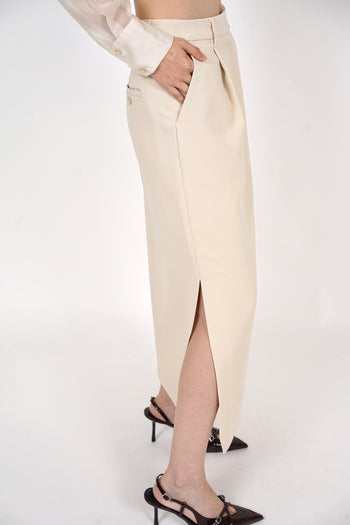 Side Slit Column Skirt in Beige
