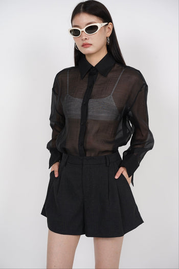 Flared Pleated Shorts in Charcoal