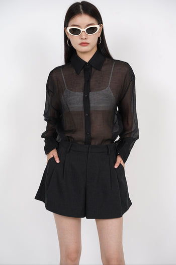 Flared Pleated Shorts in Charcoal
